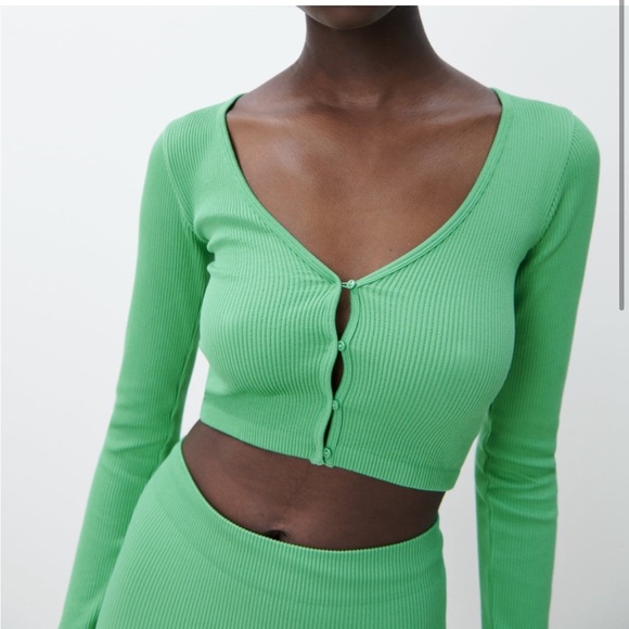 NWOT! Zara Seamless Mini Cardigan - Kelly Green, Size XS/S - Picture 3 of 6